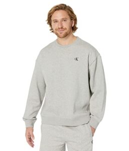 calvin klein men’s relaxed fit monogram logo fleece sweatshirt, heroic grey heather, medium