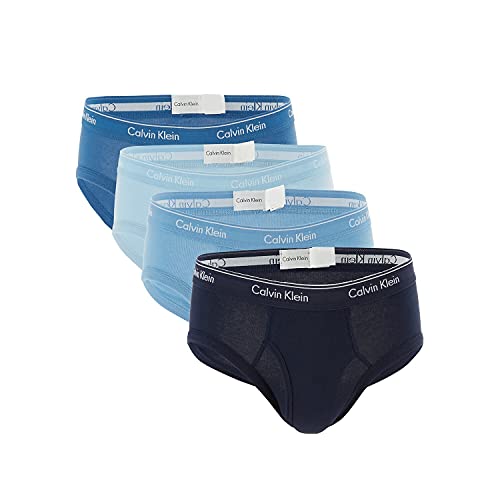 Calvin Klein Men`s Classic Fit Low Rise Briefs, Pack of 4 (Blue_Multi(NP2173-912)/White, X-Large)