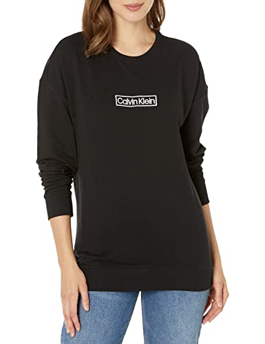 Calvin Klein Women's Reimagined Heritage Crewneck Sleep Sweatshirt, Black, Large