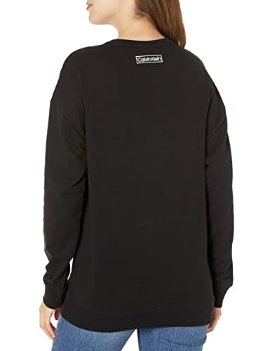 Calvin Klein Women's Reimagined Heritage Crewneck Sleep Sweatshirt, Black, Large