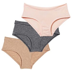 calvin klein womens 3 pack stretch hipster (nymphs thigh/ashford gray/toasted almond, small)