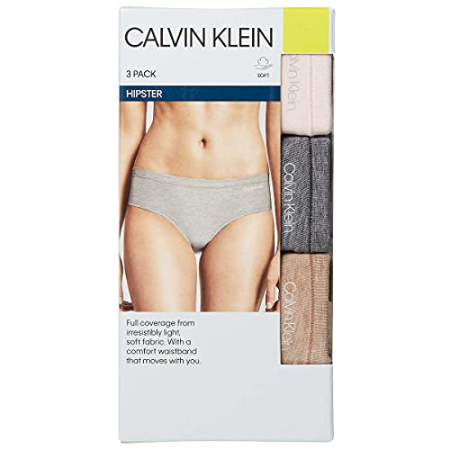 Calvin Klein Womens 3 Pack Stretch Hipster (Nymphs Thigh/Ashford Gray/Toasted Almond, Small)