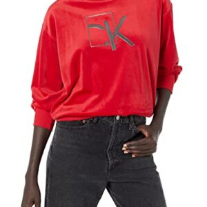 Calvin Klein Women's Soft Logo Comfortable Velour Everyday Sweatshirt, Rouge, Small