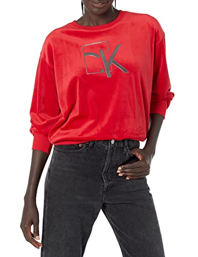 Calvin Klein Women's Soft Logo Comfortable Velour Everyday Sweatshirt, Rouge, Small