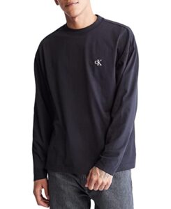 calvin klein men’s relaxed fit archive logo crewneck long sleeve tee, black beauty, small