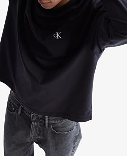 Calvin Klein Men's Relaxed Fit Archive Logo Crewneck Long Sleeve Tee, Black Beauty, Small