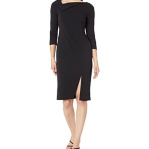 Calvin Klein 3/4 Sleeve Scuba Crepe Sheath Dress with Asymmetrical Neckline & Slit Black 12