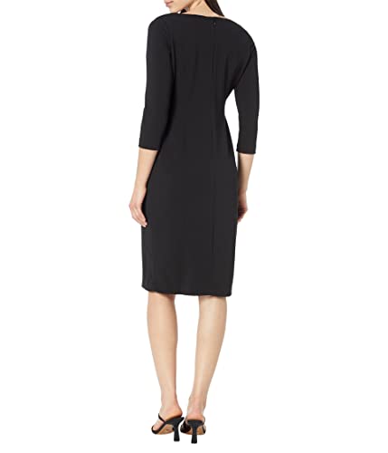 Calvin Klein 3/4 Sleeve Scuba Crepe Sheath Dress with Asymmetrical Neckline & Slit Black 12