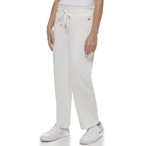 Calvin Klein Women's Misses Comfortable Wide Leg Everyday Velour Drawstring Pant, Milk, Small