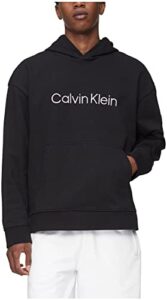 calvin klein men’s relaxed fit logo french terry hoodie, black beauty, small