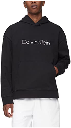 Calvin Klein Men's Relaxed Fit Logo French Terry Hoodie, Black Beauty, Small