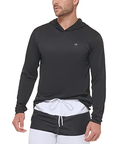 Calvin Klein Men's Standard Quick Dry UPF 40+ Hoodied Top, Black, Medium