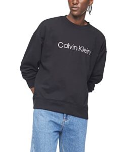 calvin klein men’s logo french terry sweatshirt, black, medium