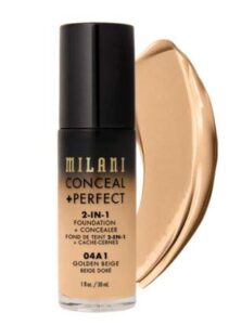 milani conceal + perfect 2-in-1 foundation + concealer – golden beige (1 fl. oz.) cruelty-free liquid foundation – cover under-eye circles, blemishes & skin discoloration for a flawless complexion