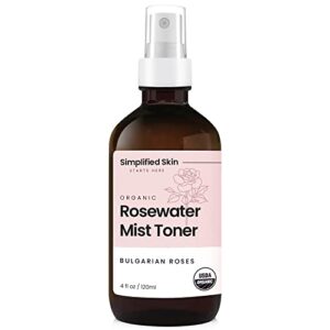 rose water spray for face & hair – 100% natural organic face toner – alcohol-free makeup remover – anti-aging self care beauty mist – face care – hydrating rosewater by simplified skin (4 oz) – 1 pack