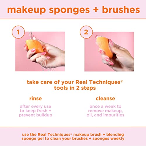 Real Techniques Miracle Complexion Sponge, Makeup Blending Sponge, For Foundation, Offers Light To Medium Coverage, Natural, Dewy Makeup, Orange Sponge, Latex-Free Foam, 4 Count