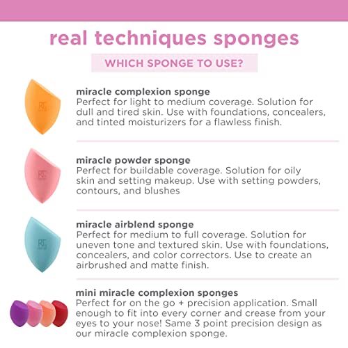 Real Techniques Miracle Complexion Sponge, Makeup Blending Sponge, For Foundation, Offers Light To Medium Coverage, Natural, Dewy Makeup, Orange Sponge, Latex-Free Foam, 4 Count