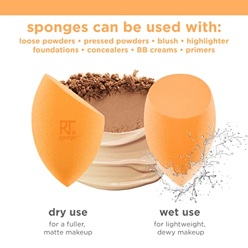 Real Techniques Miracle Complexion Sponge, Makeup Blending Sponge, For Foundation, Offers Light To Medium Coverage, Natural, Dewy Makeup, Orange Sponge, Latex-Free Foam, 4 Count