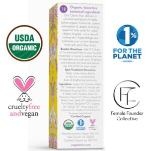 Vegan - USDA Organic Clarity Brightening & Balancing Concentrated Face Oil Serum - with Black Seed Oil, Jojoba Oil, Green Tea, Neem, Maracuja, Rosehip Seed Oil and More Facial Oils - Reveal Visibly Clearer, Smoother, More Radiant Skin Naturally, 0.5 fl oz