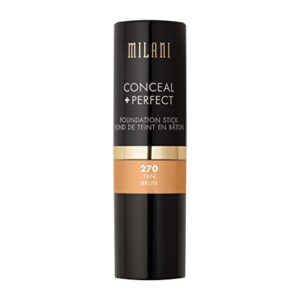 Milani Conceal + Perfect Foundation Stick - Tan (0.46 Ounce) Vegan, Cruelty-Free Cream Foundation - Cover Under-Eye Circles, Blemishes & Skin Discoloration for a Flawless Finish