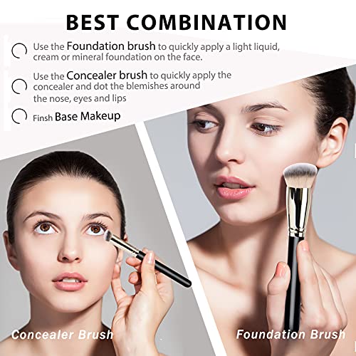 Makeup Brushes Dpolla Pro Foundation Brush and Flawless Concealer Brush Perfect for Any Look Premium Luxe Hair Contour Brush Perfect for Blending Liquid,Buffing,Cream,Sculpting,Mineral Makeup(Black)