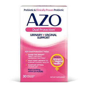 azo dual protection | urinary + vaginal support* | prebiotic plus clinically proven women’s probiotic | starts working within 24 hours | non-gmo | 30 count