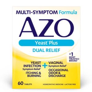 azo yeast plus dual relief tablets, yeast infection and vaginal symptom relief, relieves itching & burning, 60 count