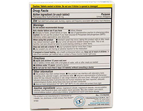 Quality Choice Standard Urinary Pain Relief Tablets, 30 Count Each Compared to AZO (1 Pack)