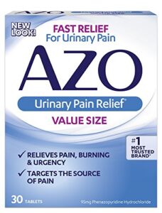 azo urinary pain relief value size |with phenazopyridine hydrochloride |fast relief | relieves uti pain,burning & urgency | targets the source of pain | #1 most trusted brand | 30 tablets | pack of 3
