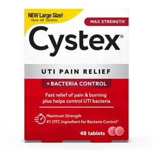 cystex uti pain relief, maximum strength, relieves pain & urgency of urinating, fsa hsa eligible & approved, 48 count