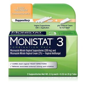 monistat 3-day yeast infection treatment suppositories + itch relief cream, 7 piece set