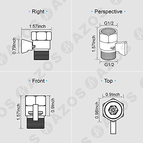 AZOS Brass Shut Off Valve, Water Flow Control Valves for Handheld Shower Head, G1/2 Shower Water Pressure Regulator, Shower Flow Control Valve Chrome