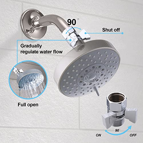 AZOS Brass Shut Off Valve, Water Flow Control Valves for Handheld Shower Head, G1/2 Shower Water Pressure Regulator, Shower Flow Control Valve Chrome