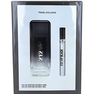 Carolina Herrera 212 Vip Black 2 Piece Travel Set for Men (3.4 Oz Eau De Parfume Spray + 0.34 Oz Eau De Parfume Spray)