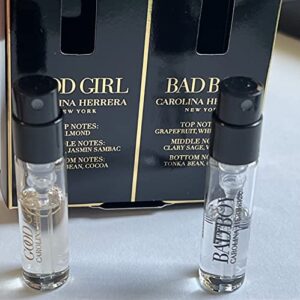 carolina herrera good girl edp & bad boy edt sample set spray vial 1.5 ml 0.05fl oz each