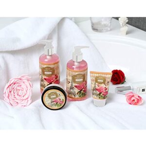 Draizee Heel Shoe Rose Scented Home Relaxation Fragrance Spa Gift Basket Set for Woman Bath and Body Basket 5 Pcs Body Lotion & Butter, Shower Gel, Bubble Bath Valentine's Gift for Wife Girlfriend