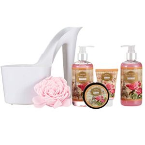 Draizee Heel Shoe Rose Scented Home Relaxation Fragrance Spa Gift Basket Set for Woman Bath and Body Basket 5 Pcs Body Lotion & Butter, Shower Gel, Bubble Bath Valentine's Gift for Wife Girlfriend