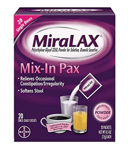 MiraLAX, Laxative Powder for Gentle Constipation Relief Single Dose Packets, 40 Count (2 x 20 Doses)