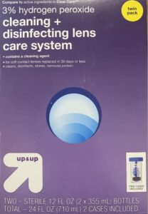 up&up cleaning and disinfecting lens care system 3% hydrogen peroxide solution 2×12 fl oz includes 2 contact cases