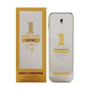 paco rabanne 1 million lucky fragrance for men – earthy and woody – contains notes of hazelnut, greenplum and cedar – captivating and addictive warm woods scent – edt spray – 3.4 oz