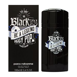 paco rabanne black xs be a legend eau de toilette spray for men, iggy pop, 3.4 ounce