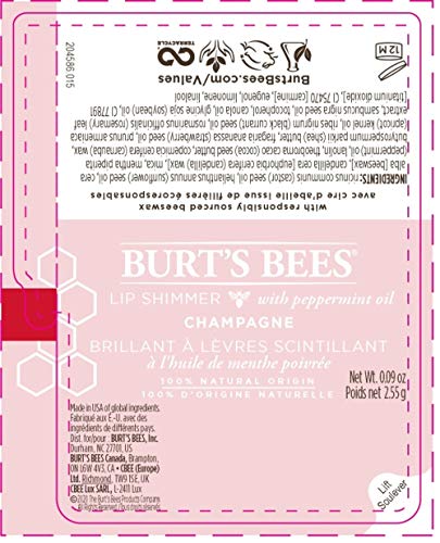 Burt's Bees Lip Balm Easter Basket Stuffers, Moisturizing Lip Shimmer Spring Gift for Women, for All Day Hydration, with Vitamin E & Coconut Oil, 100% Natural, Champagne, 0.09 Ounce