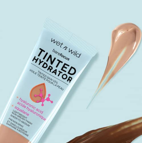 Wet n Wild Bare Focus Tinted Hydrator Matte Natural Finish, Oil-Free Tinted Face Moisturizer Makeup, Hyaluronic Acid, Squalane, Sheer To Medium Coverage, Tan Medium Deep