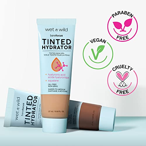 Wet n Wild Bare Focus Tinted Hydrator Matte Natural Finish, Oil-Free Tinted Face Moisturizer Makeup, Hyaluronic Acid, Squalane, Sheer To Medium Coverage, Tan Medium Deep