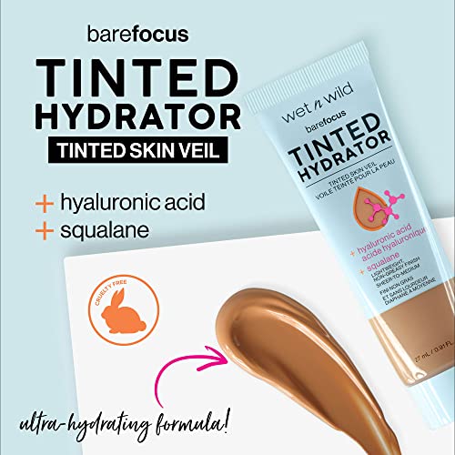 Wet n Wild Bare Focus Tinted Hydrator Matte Natural Finish, Oil-Free Tinted Face Moisturizer Makeup, Hyaluronic Acid, Squalane, Sheer To Medium Coverage, Tan Medium Deep