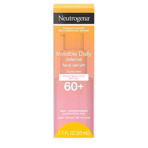 Neutrogena Invisible Daily Defense Face Sunscreen + Hydrating Serum with Broad Spectrum SPF 60+ & Antioxidants to Help Skin Glow, Oil-Free, Fragrance Free, 1.7 fl. oz