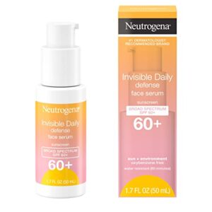 Neutrogena Invisible Daily Defense Face Sunscreen + Hydrating Serum with Broad Spectrum SPF 60+ & Antioxidants to Help Skin Glow, Oil-Free, Fragrance Free, 1.7 fl. oz