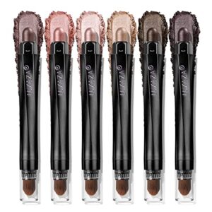 LUXAZA 6PCS Eyeshadow Stick Set,Shimmer Pearl Pink And Neutral Brown Metallic Eyeshadow Pencil Crayon Eye Brightener Makeup With Smudge Proof,Long Lasting Cream Eye Shadow And Eyeliner Pen Set