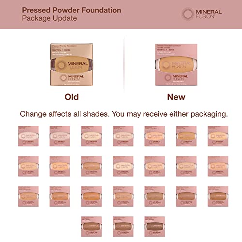 Mineral Fusion Pressed Powder Foundation, Natural Age Defying Makeup, Buildable Coverage for Silky Smooth Flawless Skin,Talc Free, Hypoallergenic (Warm) 2,9 g