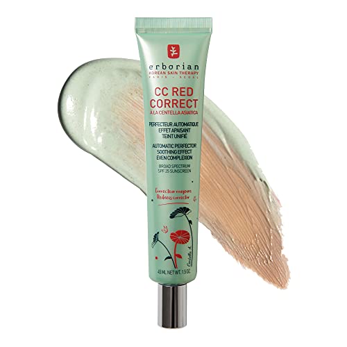 Erborian Color Correcting CC Cream with Centella Asiatica, Red Correct - Light Multi-Purpose Facial Concealer with Illuminating Finish Soothes & Hydrates - SPF Korean Skincare Skin Perfector - 1.5 Oz